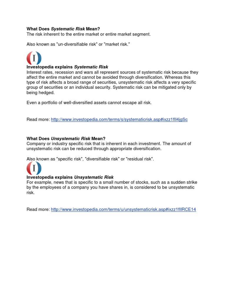 Understanding Systematic vs. Unsystematic Risk | PDF