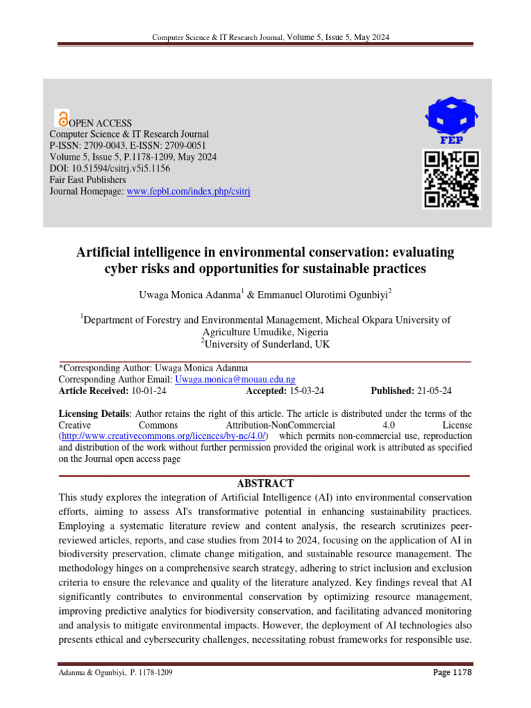 AI in Environmental Conservation | PDF | Sustainability | Artificial ...