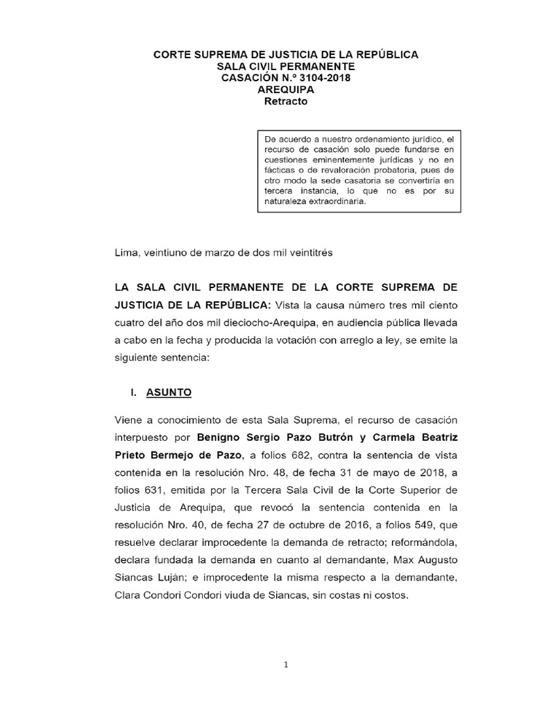 Decisión de Corte Suprema de Justicia - Sala Civil Permanente de 21-03 ...