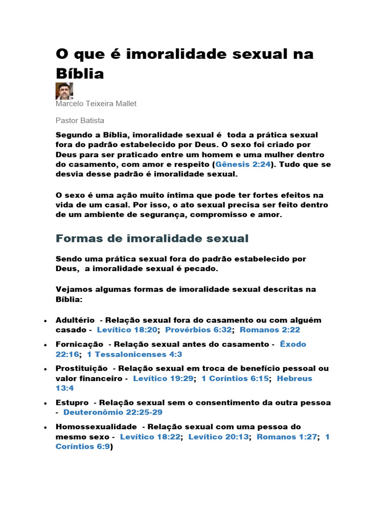 Imoralidade Sexual na Bíblia | PDF | Pecado | Relação sexual