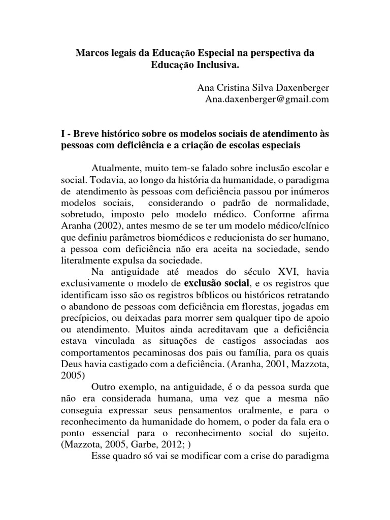 Marcos Legais da Educação Inclusiva | PDF | Educação Especial ...