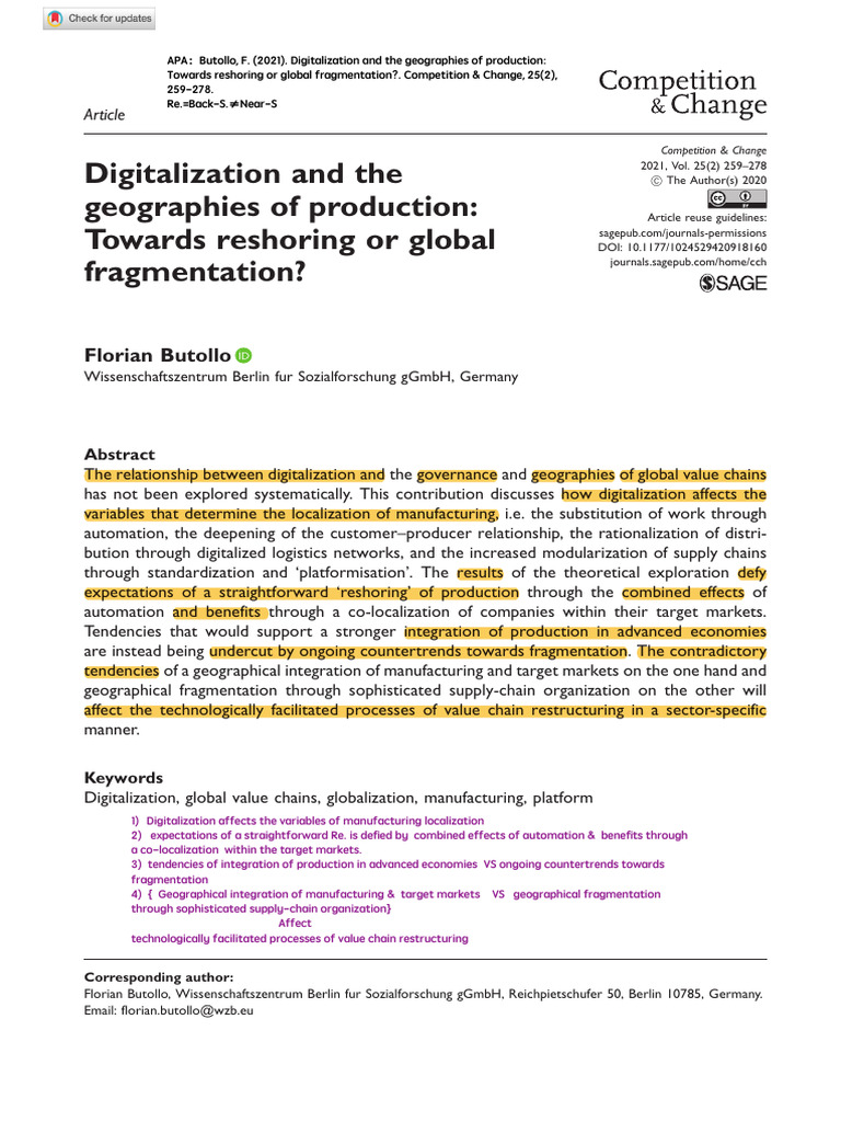 Butollo 2020 Digitalization and The Geographies of Production Towards ...