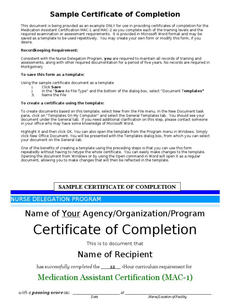 Sample Medication Assistant Certificate | PDF | Microsoft Word | Nursing