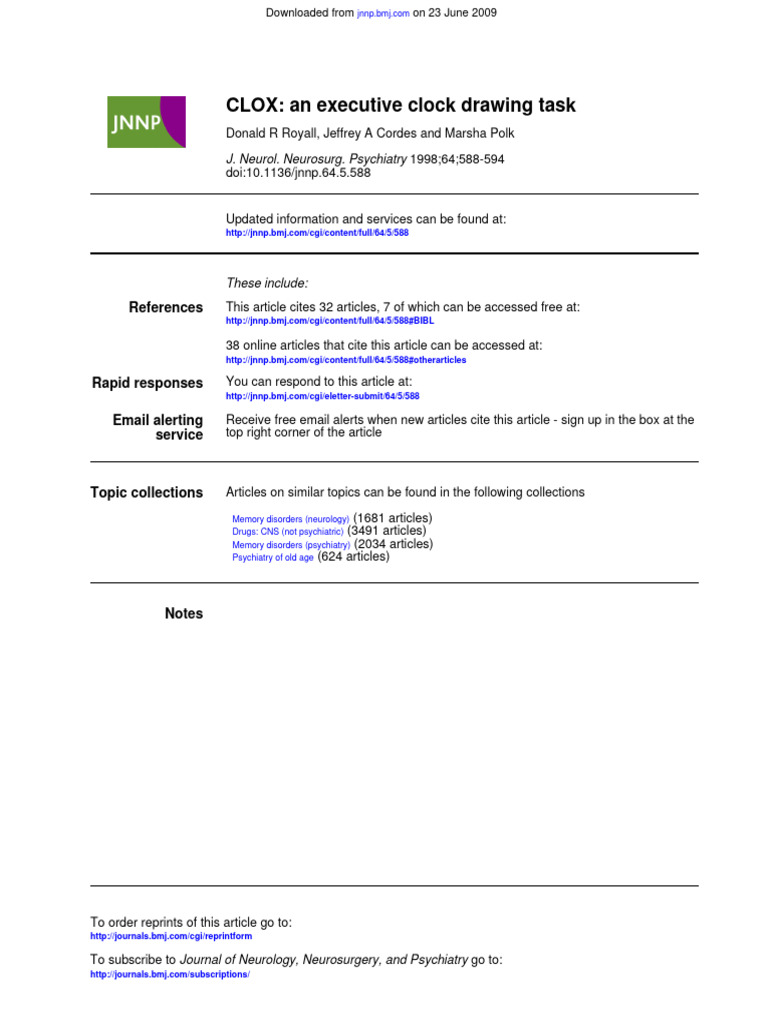 CLOX: Executive Clock Drawing Task | PDF | Dementia | Alzheimer's Disease