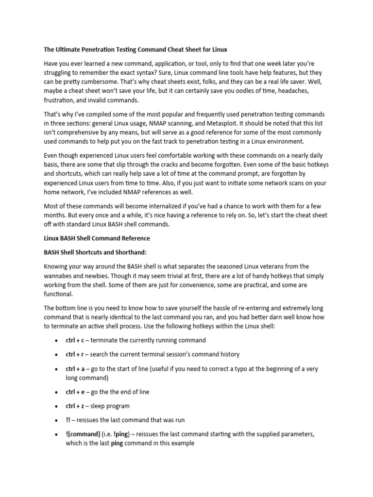 The ultimate penetration testing command cheat sheet for linux pdf