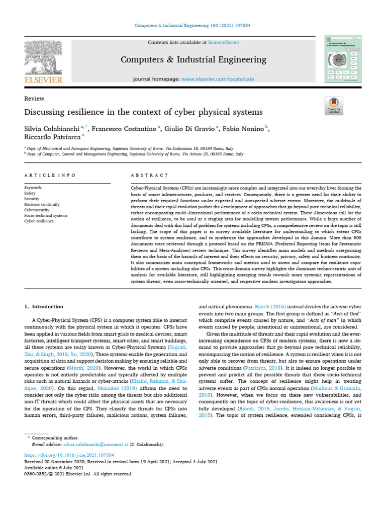 Resilience in Cyber-Physical Systems | PDF | Simulation | Computer Security