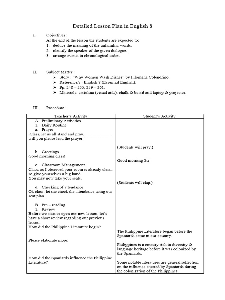 English 8 Lesson Plan: 