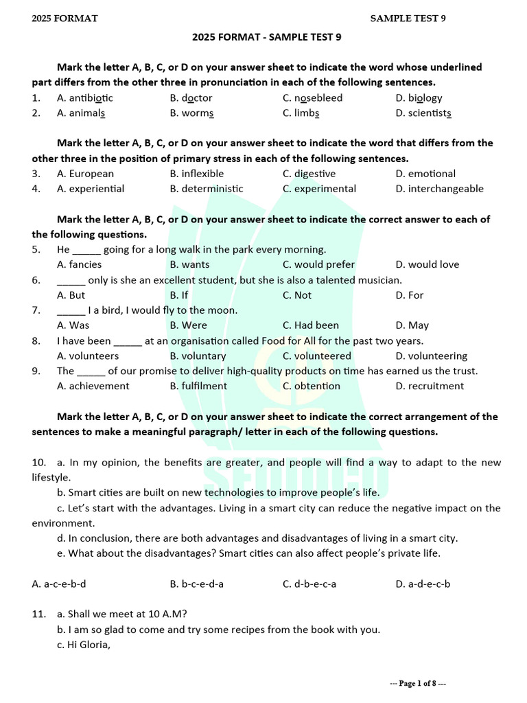 Sample Test 9 for 2025 Format | PDF | Equity (Finance) | Flexibility ...