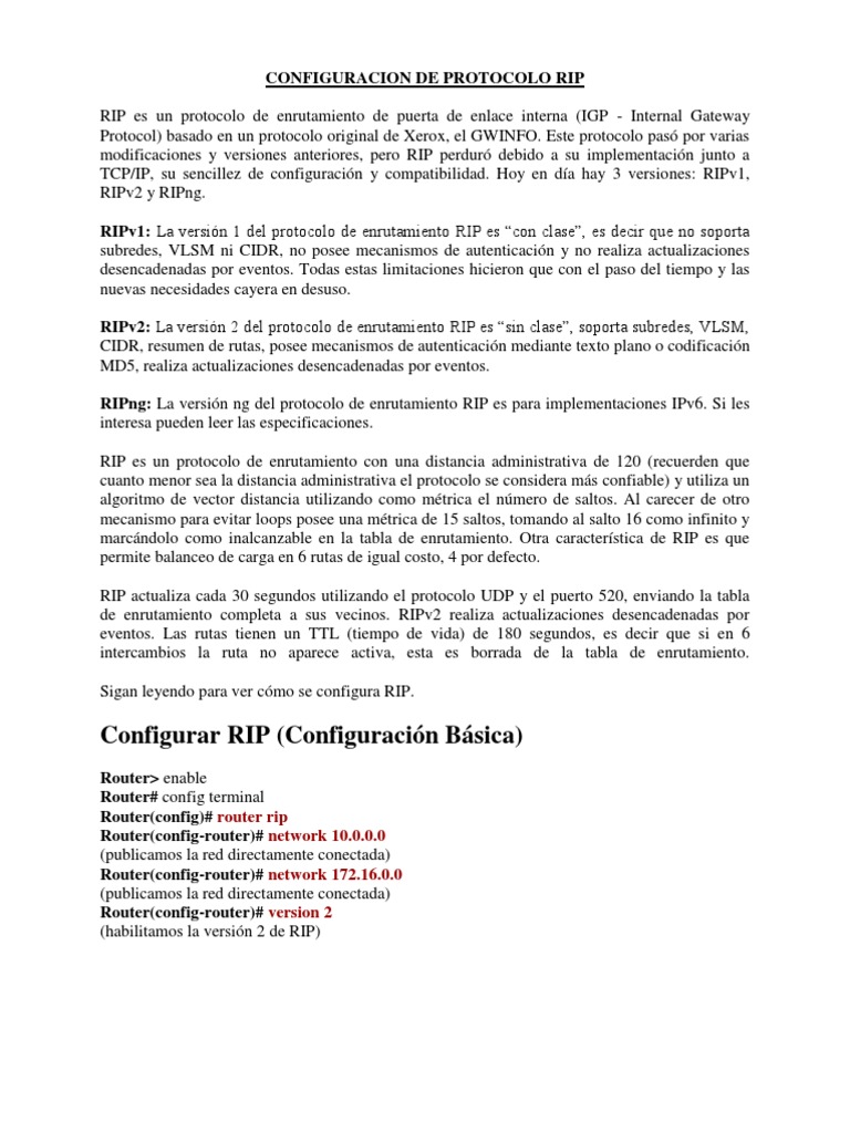 Configuracion de Protocolo Rip | PDF | Enrutador (Computación) | Red de ...