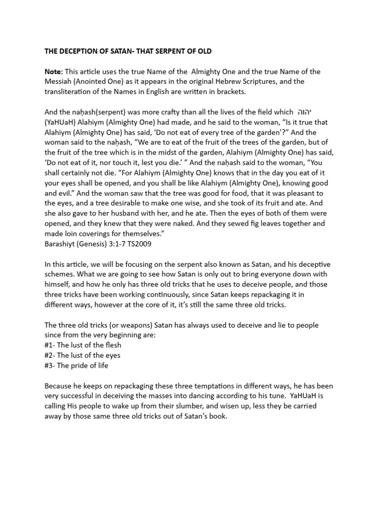 Satan's Deception: The Ancient Serpent | PDF | Serpents In The Bible ...