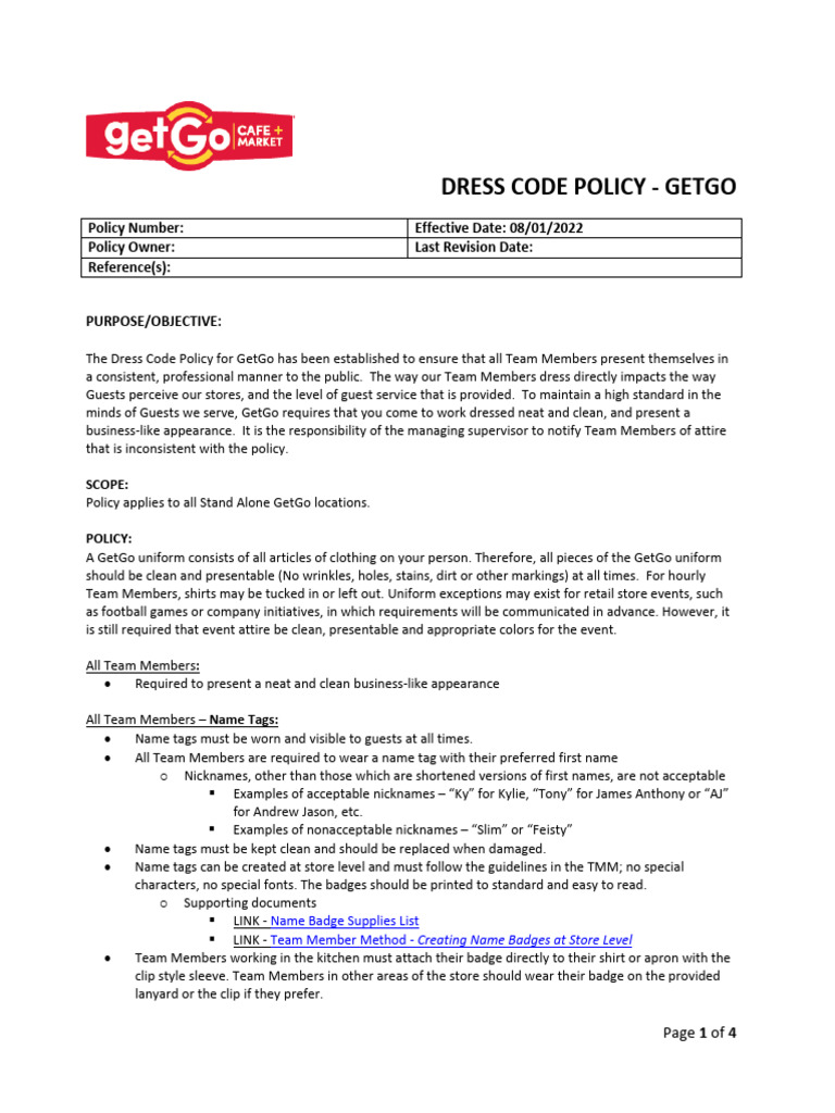 GetGo Dress Code Policy Overview | PDF | Trousers | Sweater