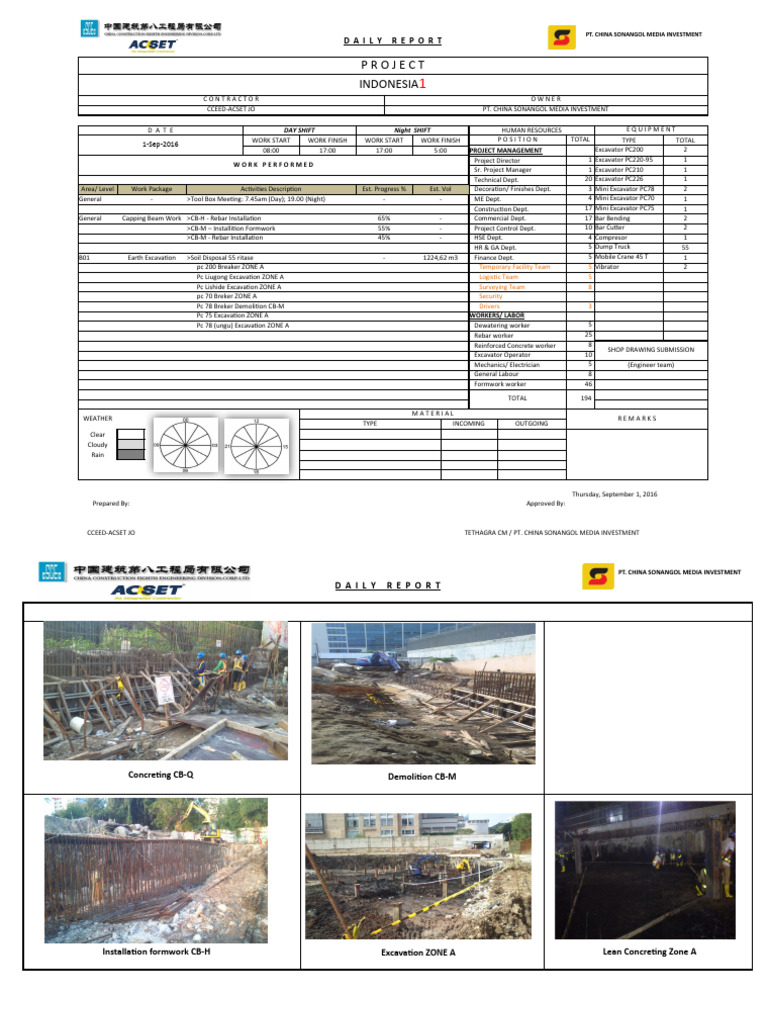 Daily Report: Excavation Progress | PDF | Crane (Machine) | Civil ...