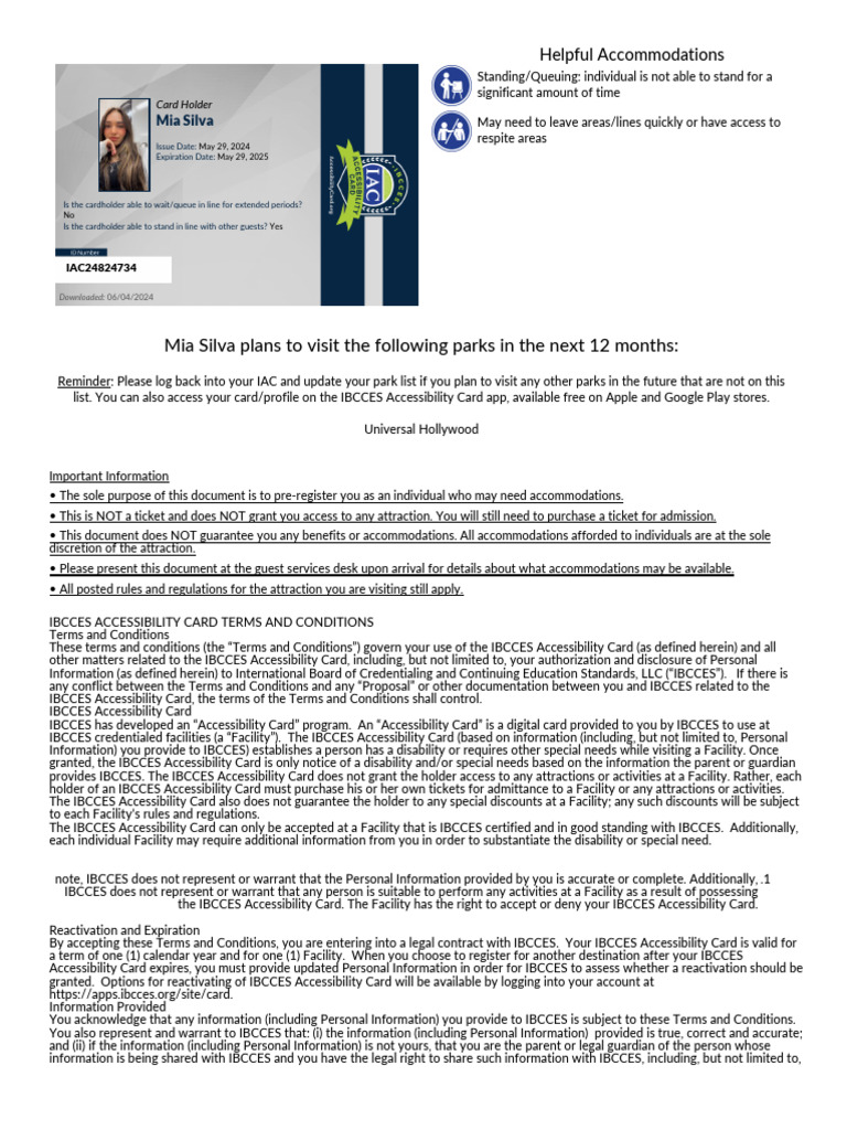 IBCCES Accessibility Card Details | PDF | Damages | Legal Liability