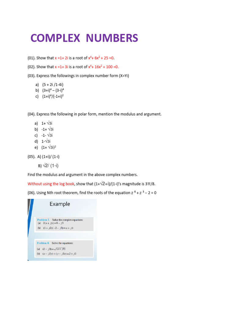 Complex Numbers Home Works Pdf Teaching Methods Materials
