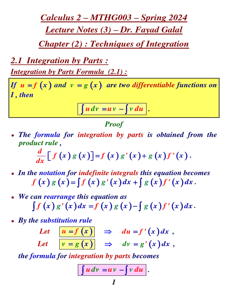 Calculus 2 MTHG003 Lecture Notes (3) Spring 2024 Dr. Fayad