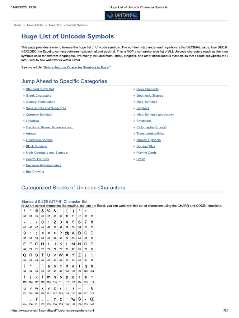 Huge List of Unicode Character Symbols | PDF