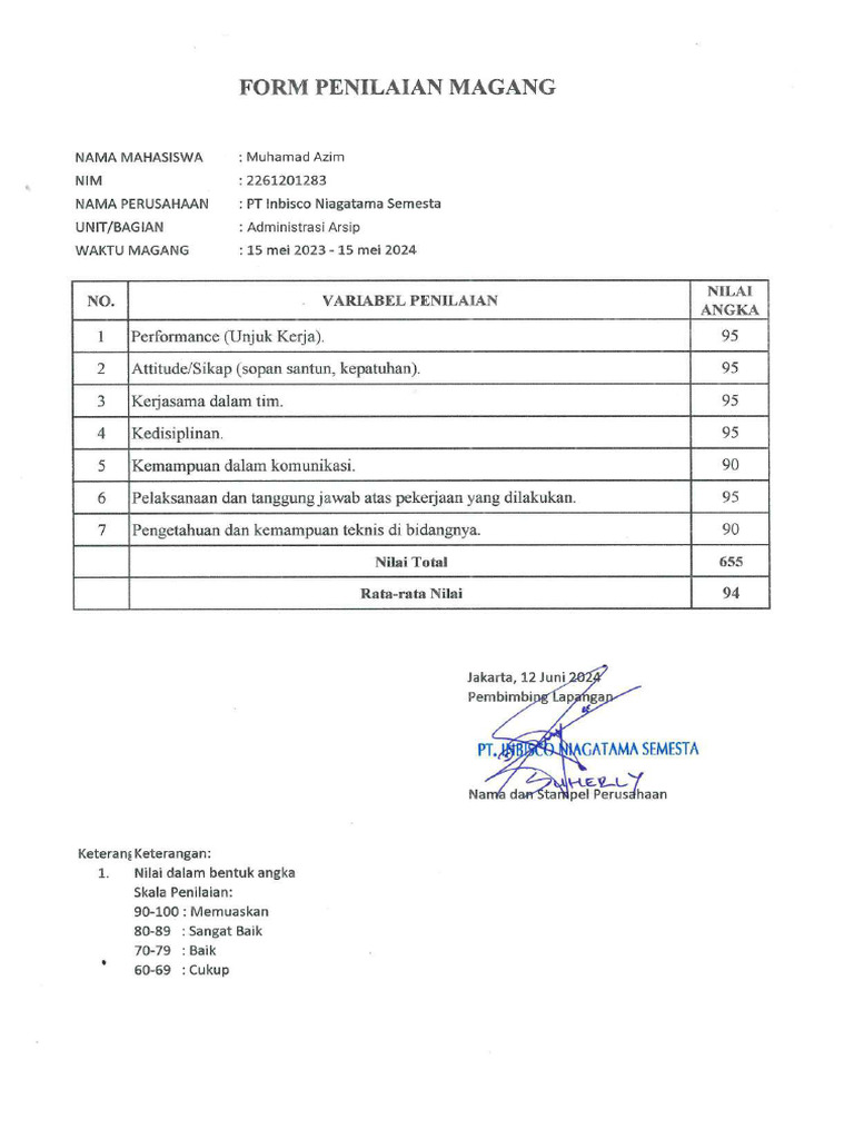 Form Penilaian Magang - Muhamad Azim | PDF