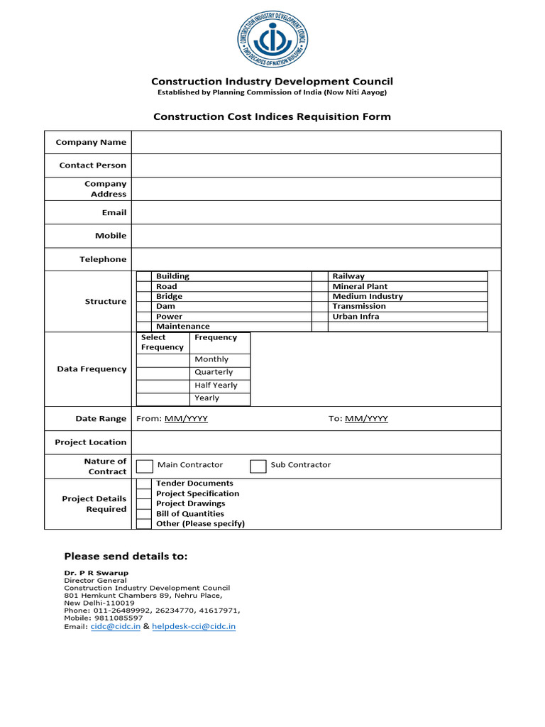 Construction Cost Indices Request Form | PDF