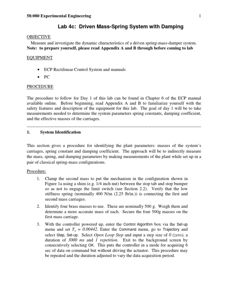 Lab 4c: Driven Mass-Spring System With Damping: 58:080 Experimental ...