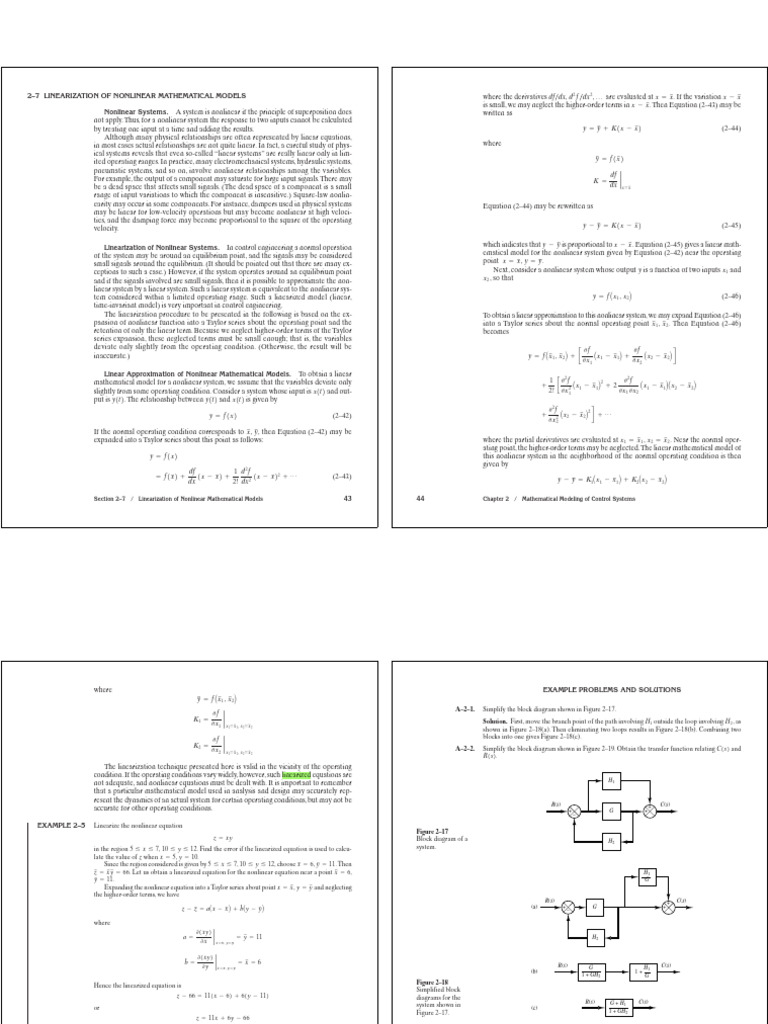 Linearization of Nonlinear Systems | PDF | Nonlinear System | Equations