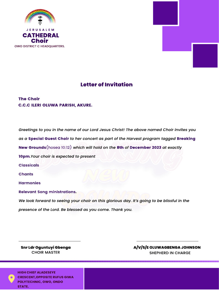 Cathedral Choir: Letter of Invitation | PDF