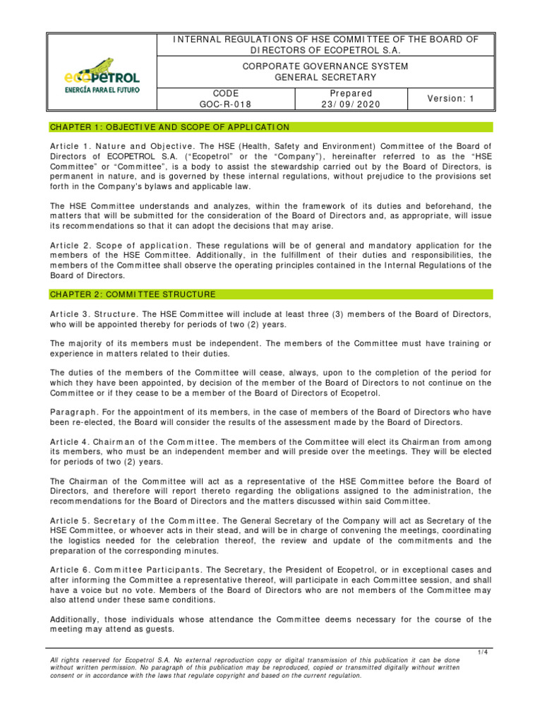 Internal Regulations of Hse Committee of The Board of | PDF | Board Of ...