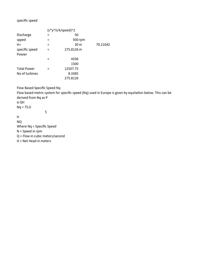 Specific Speed Calculation for Turbines | PDF