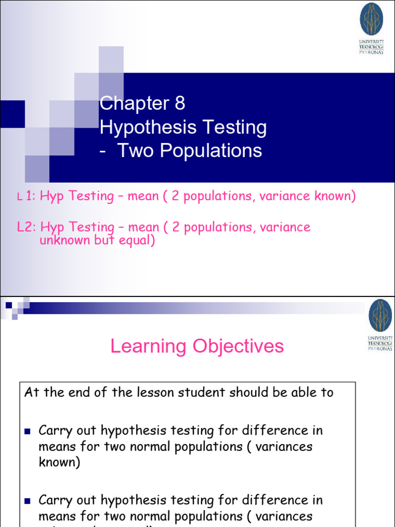 Hypothesis Testing for Two Populations | PDF | Statistical Hypothesis ...
