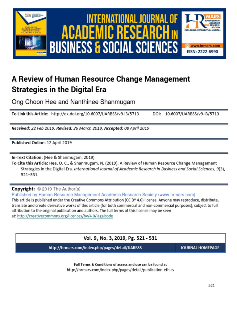 A Review of Human Resource Change Management Strategies in The Digital ...