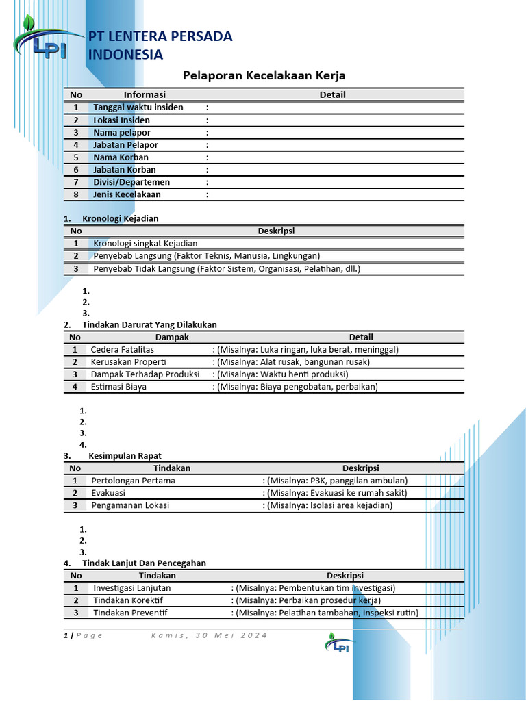 Form Pelaporan Bahaya Dan Kecelakaan Pdf