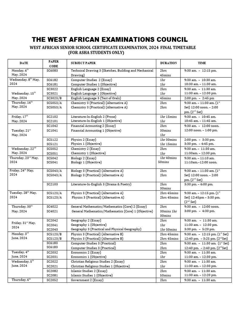 the-west-african-examinations-council-2024-timetable-pdf