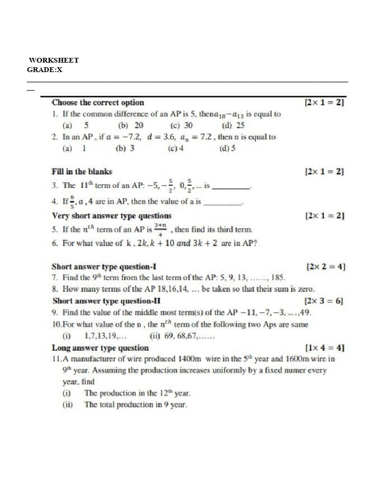 Grade X Worksheet Template | PDF