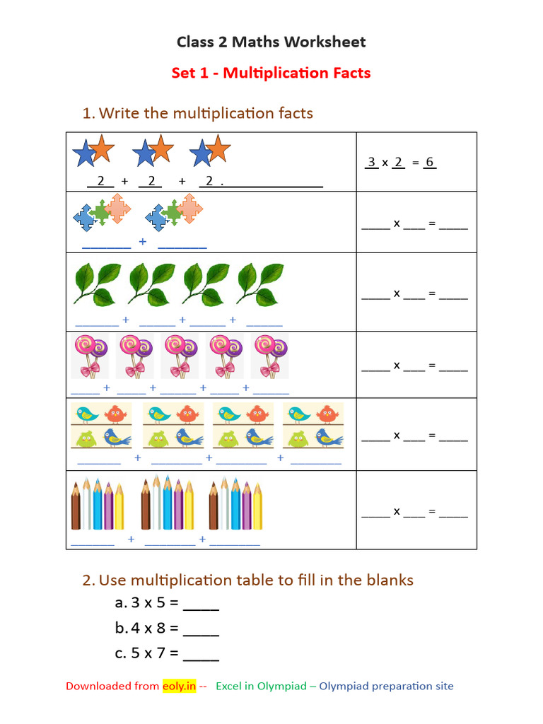 Class 2 Multiplication Facts Worksheet | PDF | Teaching Methods & Materials