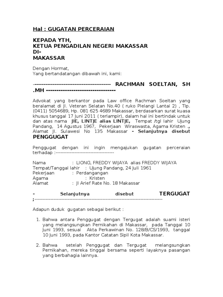 Contoh Surat Cerai Malaysia