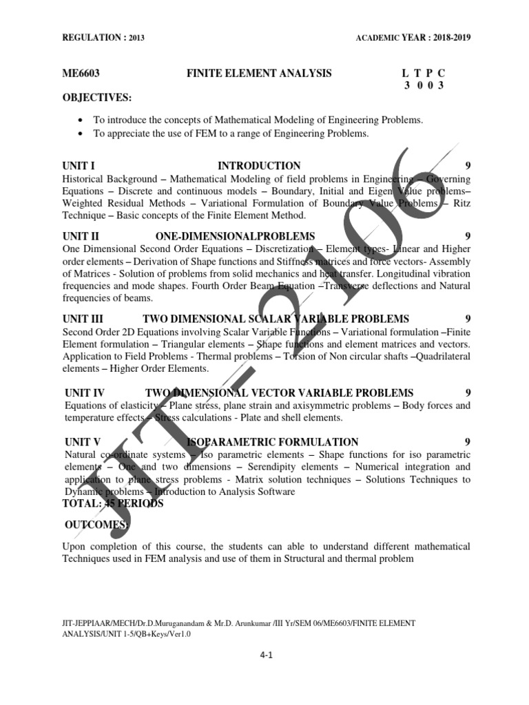 Finite Element Analysis Course Outline | PDF | Finite Element Method ...