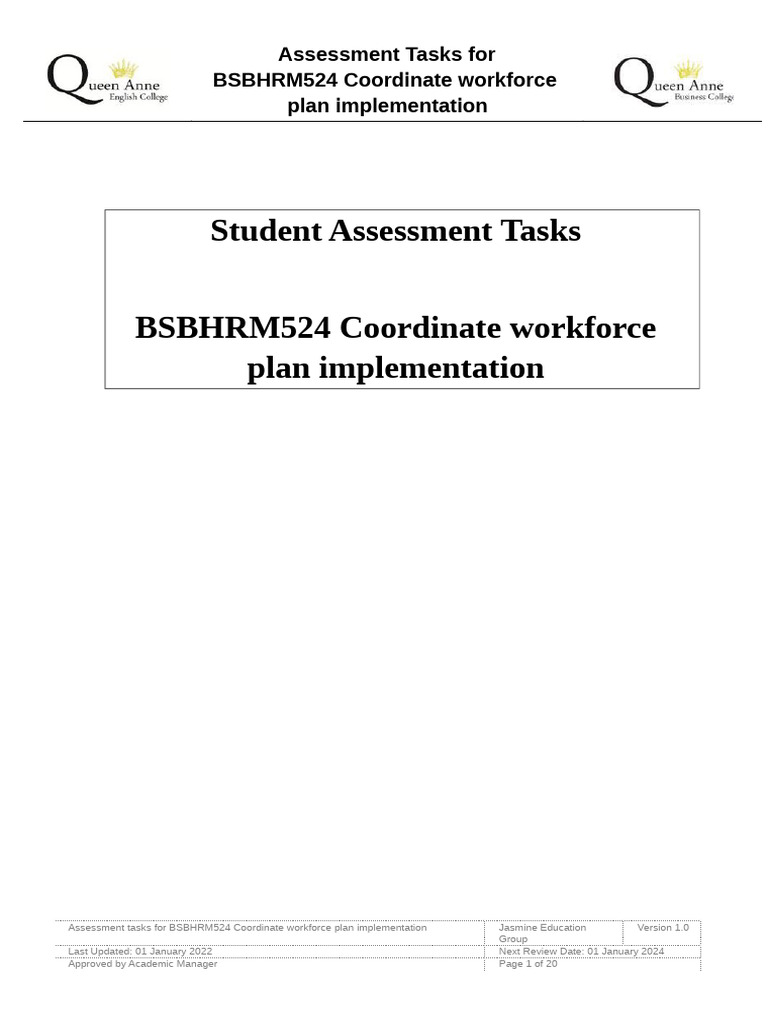 BSBHRM524 Workforce Plan Assessment Tasks | PDF | Vocational Education ...