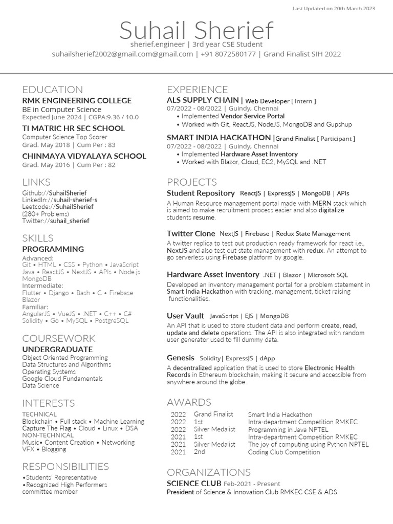 Suhail Sherief - CSE Student Profile | PDF | Computing | Software ...