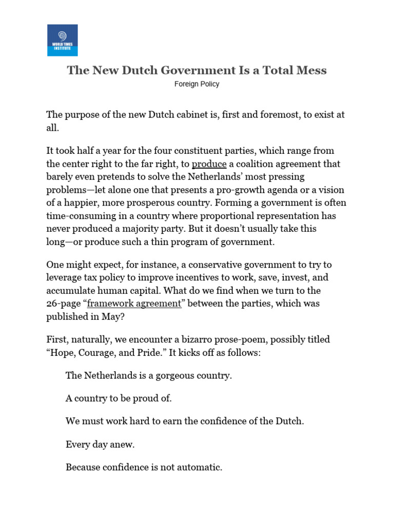 Chaos in New Dutch Government Formation | PDF | Government