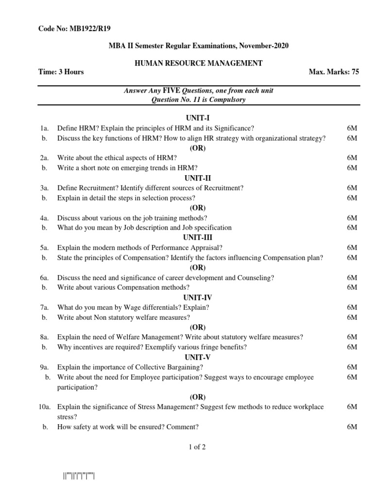 MBA HRM Exam Paper Nov 2020 | PDF | Human Resource Management ...