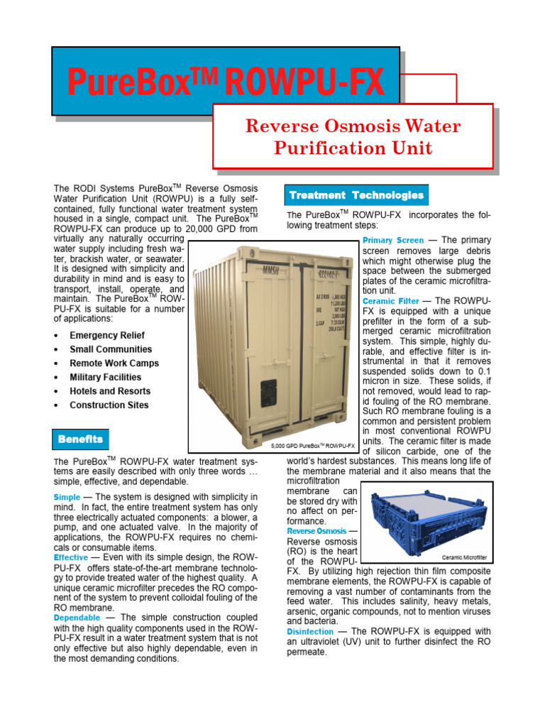 PureBoxTM ROWPU-FX Water Purification | PDF | Membrane | Materials