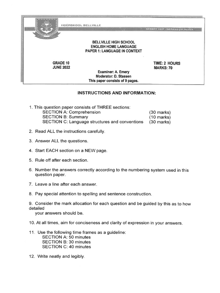 June Paper 1 and Memorandum | PDF
