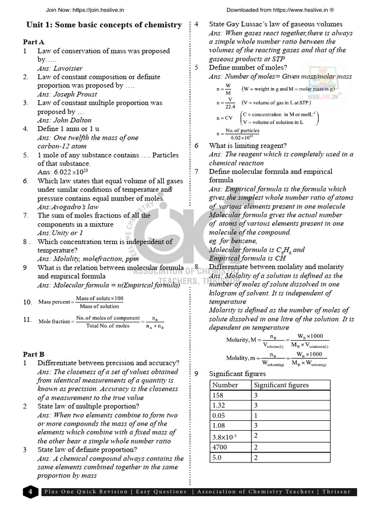 Hsslive Xi Chem Quick Notes ACT Thrissur | PDF | Chemical Bond | Molecules