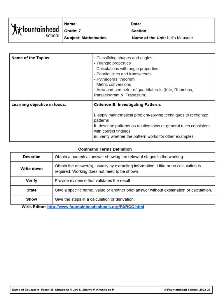 Criterion B Worksheet 3 PDF Triangle Elementary Geometry