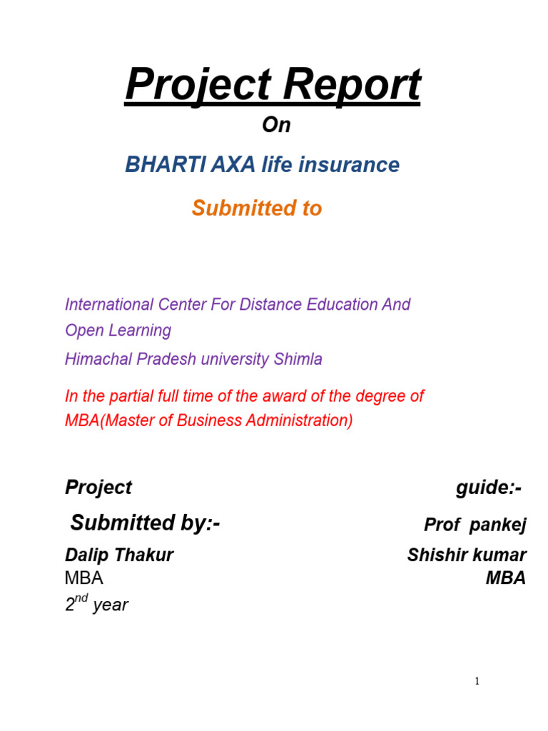Bharti AXA Life Insurance Project Report | PDF | Insurance | Risk