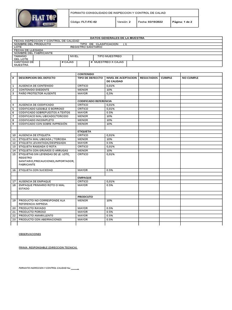 Flt-Fic-02formato Consolidado de Inspeccion y Control de Caliad | PDF