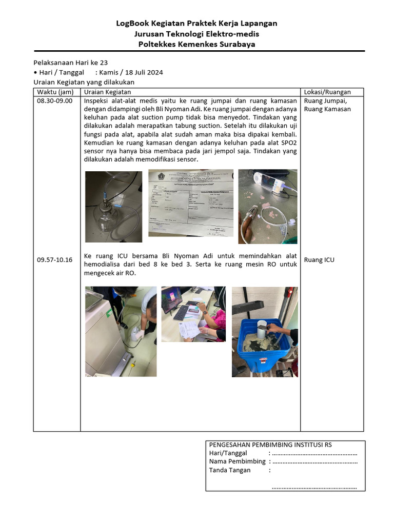Logbook Kegiatan Pkl Hari 23 18 Juli 2024 Pdf