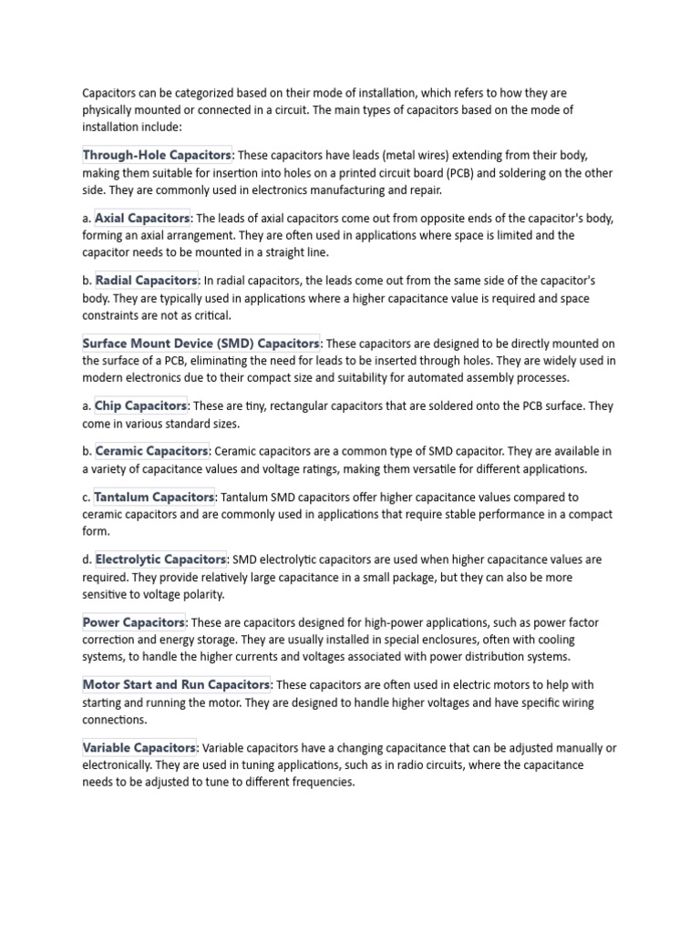 Types Of Capacitors Pdf Capacitor Printed Circuit Board