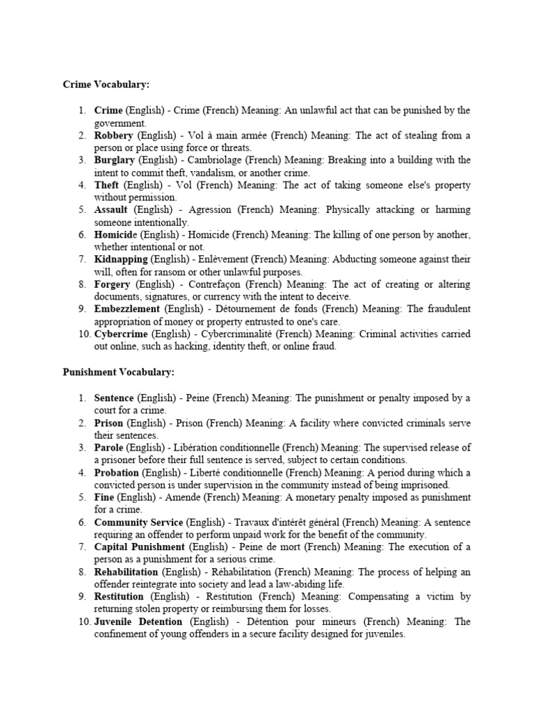 Crime and Punishment Vocabulary Guide | PDF | Crimes | Crime & Violence