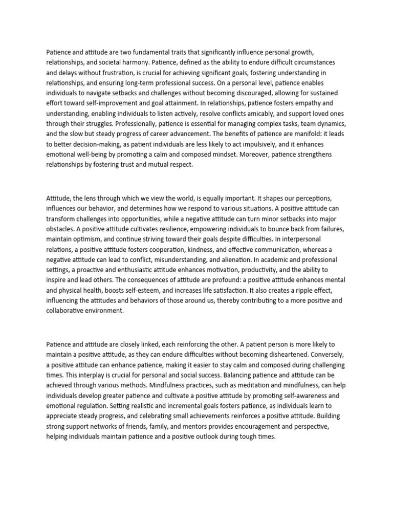 Patience and Attitude Paragraph at-WPS Office | PDF | Attitude ...