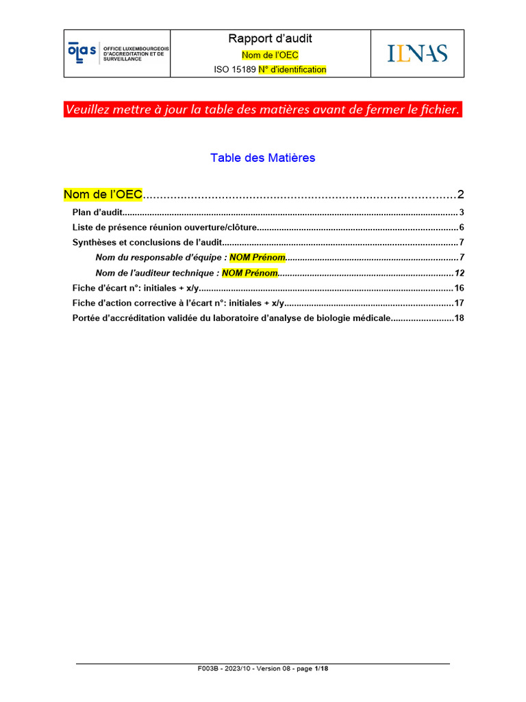 Rapport d'Audit ISO 15189:2023 | PDF | Audit | Analyse systémique